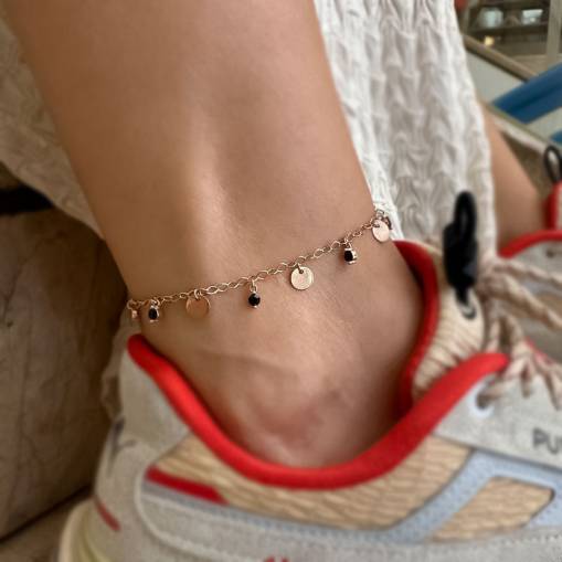 14k Rose Altın Siyah Taşlı Halhal - 1