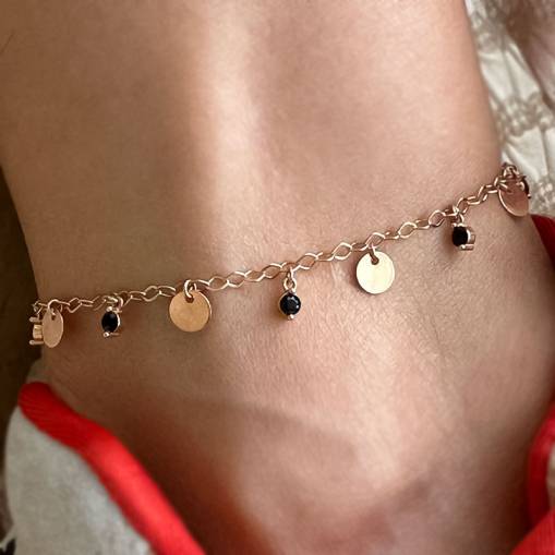 14k Rose Altın Siyah Taşlı Halhal - 2