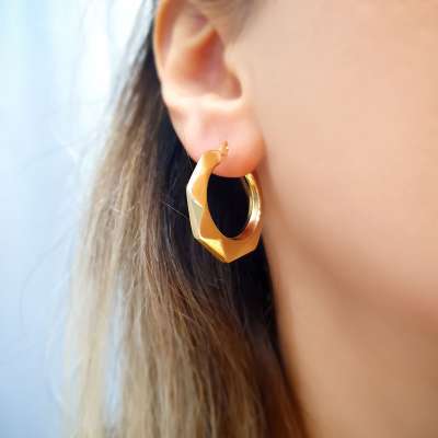 14k Sade Altın Geometrik Halka Küpe - 3