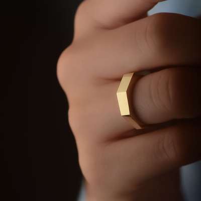 14k Sade Altın Geometrik Yüzük - 2