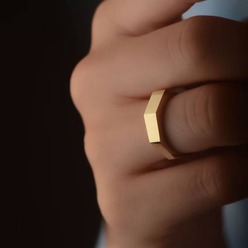 14k Sade Altın Geometrik Yüzük - 2