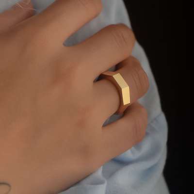 14k Sade Altın Geometrik Yüzük - 3