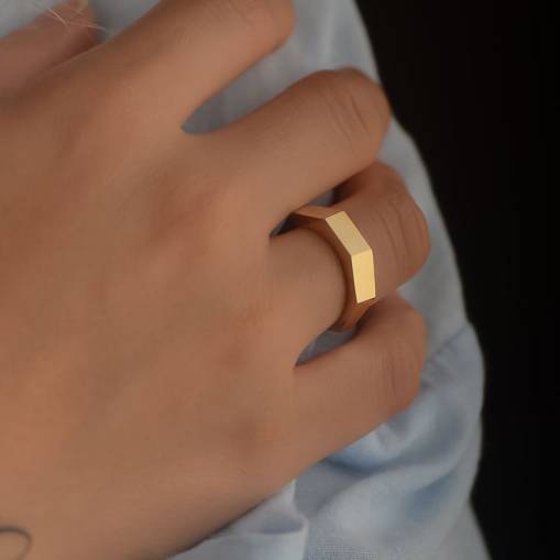 14k Sade Altın Geometrik Yüzük - 3