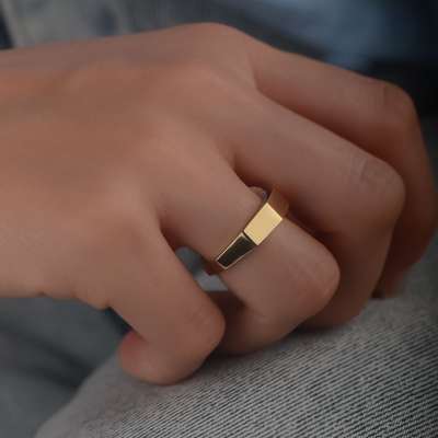 14k Sade Altın Geometrik Yüzük - 4