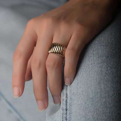 14k Sade Altın İstiridye Model Yüzük - 1