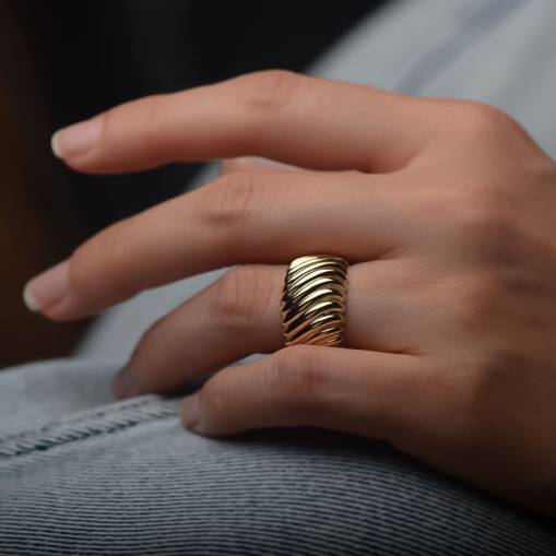 14k Sade Altın İstiridye Model Yüzük - 2