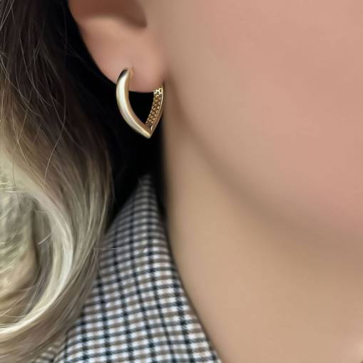 14k Sade Altın Kalpli Küpe - 1