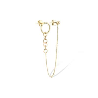 14k Sade Altın Sallantılı İkili Kombin Küpe - 1