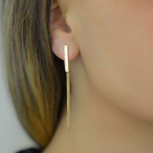 14k Sade Altın Sallantılı Küpe - 2