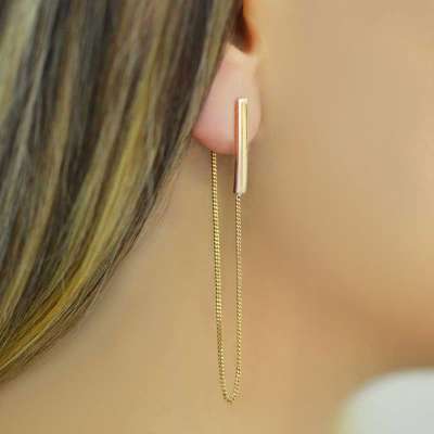 14k Sade Altın Sallantılı Küpe - 1