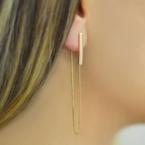 14k Sade Altın Sallantılı Küpe - 1