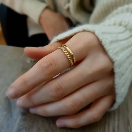 14k Sade Altın Twin Yüzük - 1