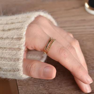 14k Sade Altın Twin Yüzük - 2