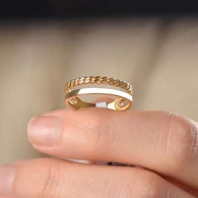 14k Sade Altın Twin Yüzük - 3