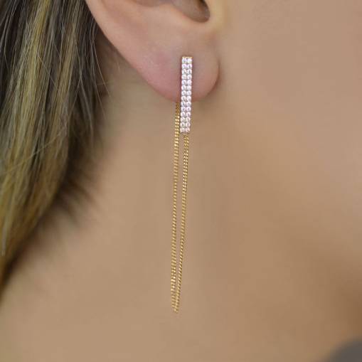 14k Sallantılı Taşlı Altın Küpe - 1