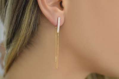 14k Sallantılı Taşlı Altın Küpe - 2