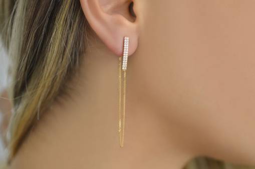 14k Sallantılı Taşlı Altın Küpe - 2