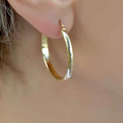 14k Sarı Altın Halka Küpe - 3