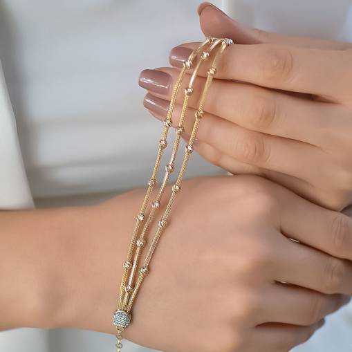 14k Sarı Altın Üç Sıra Dorika Bileklik - 2