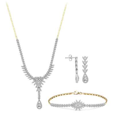 14k Taşlı Altın Kolye Küpe Bileklik Set - 1