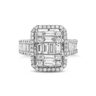 1.99ct Pırlanta Baget Yarımtur Yüzük - 2