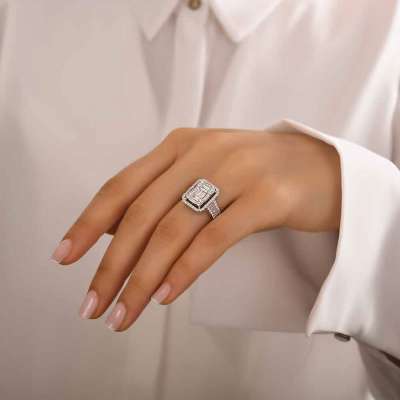 1.99ct Pırlanta Baget Yarımtur Yüzük - 3