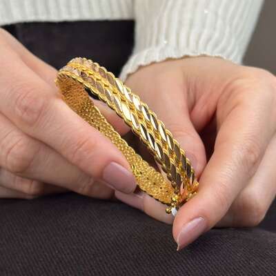 22 Ayar Altın Burma Model Kelepçe Bilezik - 3