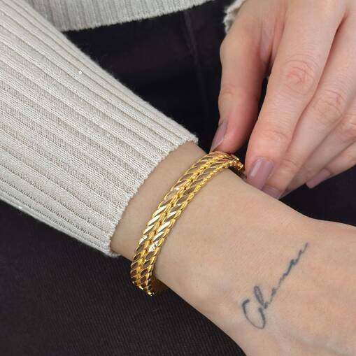 22 Ayar Altın Burma Model Kelepçe Bilezik - 4