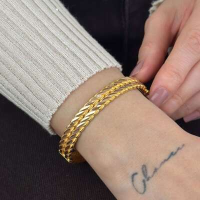 22 Ayar Altın Burma Model Kelepçe Bilezik - 5