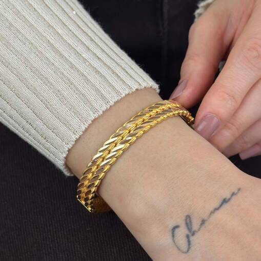 22 Ayar Altın Burma Model Kelepçe Bilezik - 5