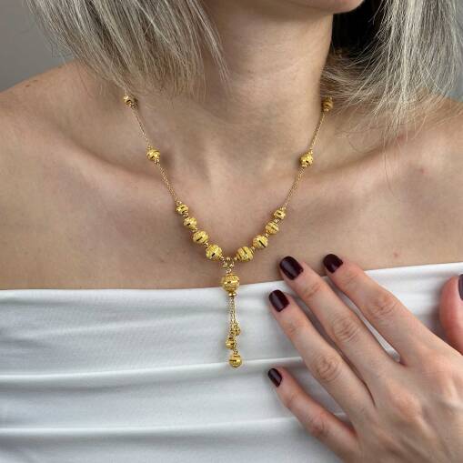 22 Ayar Altın Dorika Kolye – Sallantılı Kumlu Tasarım - 2