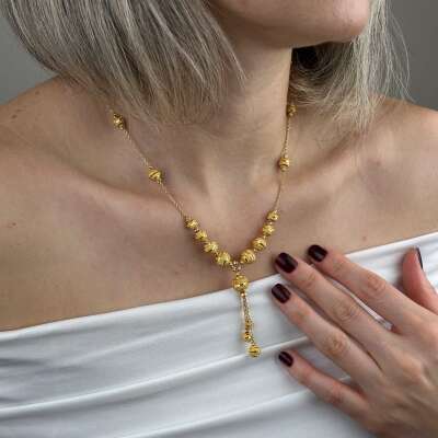 22 Ayar Altın Dorika Kolye – Sallantılı Kumlu Tasarım - 3