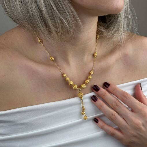 22 Ayar Altın Dorika Kolye – Sallantılı Kumlu Tasarım - 3