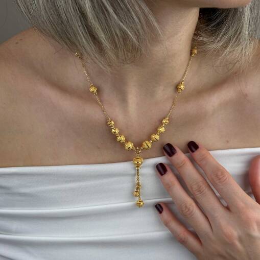 22 Ayar Altın Dorika Kolye – Sallantılı Kumlu Tasarım - 5