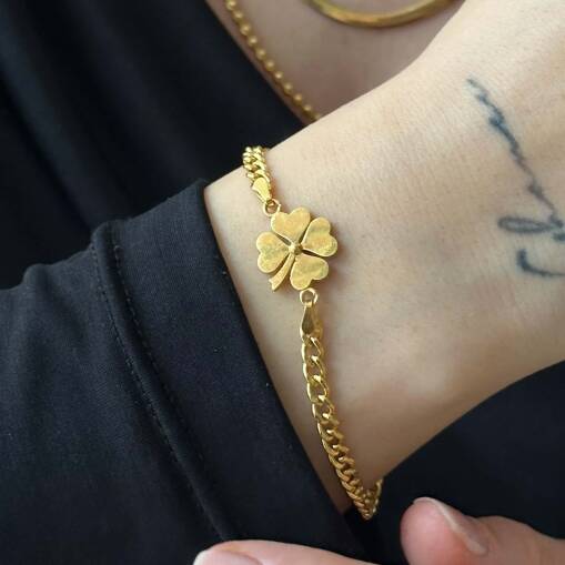 22 Ayar Altın Gurmet Zincir Yonca Bileklik Zarif İşçilik - 2