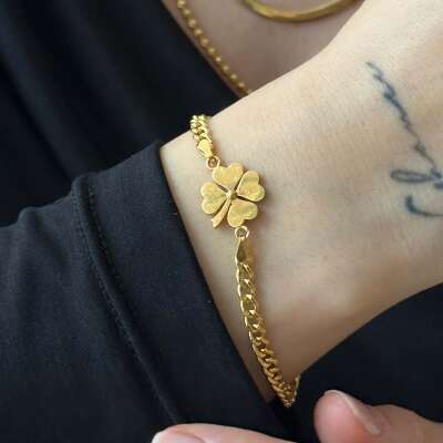 22 Ayar Altın Gurmet Zincir Yonca Bileklik Zarif İşçilik - 2