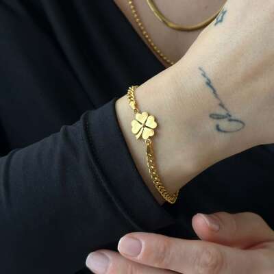 22 Ayar Altın Gurmet Zincir Yonca Bileklik Zarif İşçilik - 3