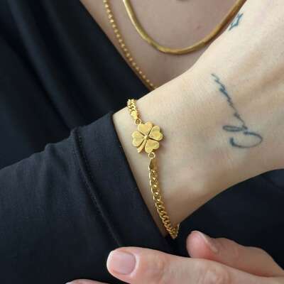 22 Ayar Altın Gurmet Zincir Yonca Bileklik Zarif İşçilik