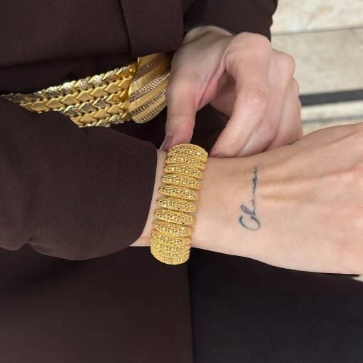 22 Ayar Altın Işıltılı Kaburga Bileklik Şık Tasarım - 1