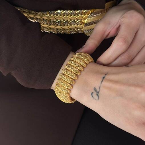 22 Ayar Altın Işıltılı Kaburga Bileklik Şık Tasarım - 2