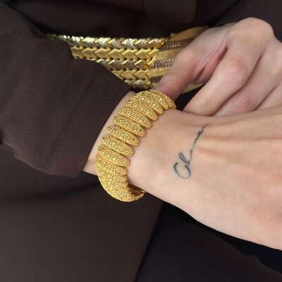 22 Ayar Altın Işıltılı Kaburga Bileklik Şık Tasarım - 3