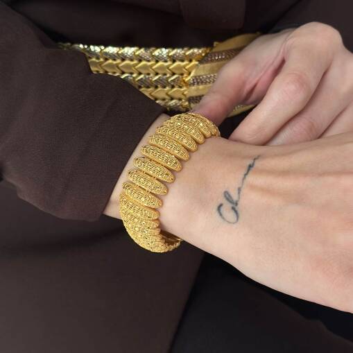 22 Ayar Altın Işıltılı Kaburga Bileklik Şık Tasarım - 3