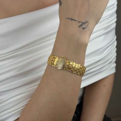 22 Ayar Altın Kelepçe Bileklik – Kalemli Tokalı Lüks Tasarım - 3