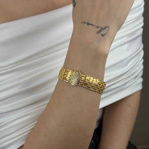 22 Ayar Altın Kelepçe Bileklik – Kalemli Tokalı Lüks Tasarım - 3