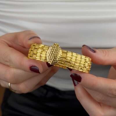 22 Ayar Altın Kelepçe Bileklik – Kalemli Tokalı Lüks Tasarım - 2