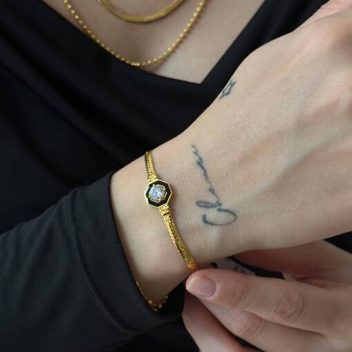 22 Ayar Altın Siyah Mineli Taşlı Bileklik – Zarif Tasarım - 3