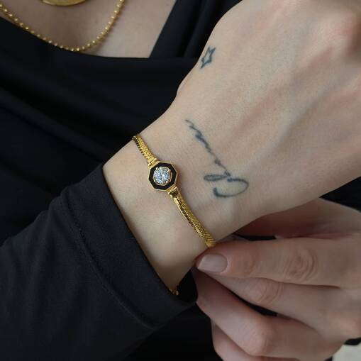 22 Ayar Altın Siyah Mineli Taşlı Bileklik – Zarif Tasarım - 1