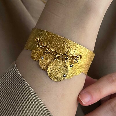 22 Ayar Altın Swarovski Taşlı Özel Tasarım Kelepçe Bileklik