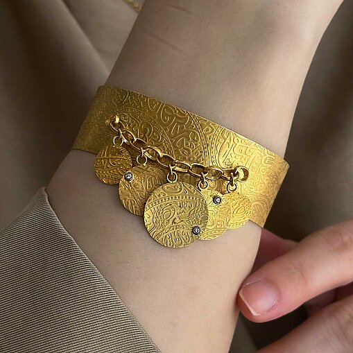22 Ayar Altın Swarovski Taşlı Özel Tasarım Kelepçe Bileklik - 1