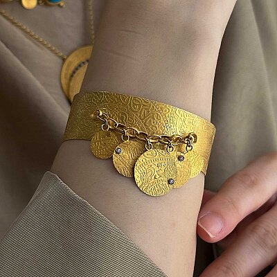 22 Ayar Altın Swarovski Taşlı Özel Tasarım Kelepçe Bileklik - 2